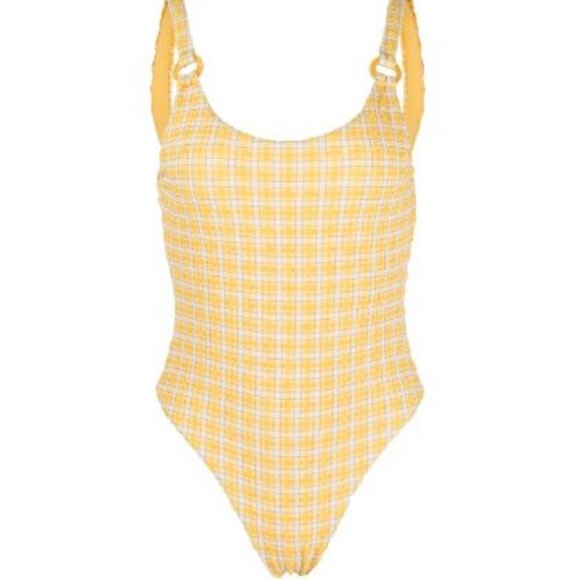 JONATHAN SIMKHAI Rosabel Seersucker One Piece Swimsuit Daffodil Plaid Large NWT - Picture 11 of 16